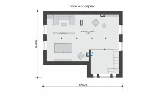 Одноэтажный дом с мансардой, террасой и большой комнатой отдыха